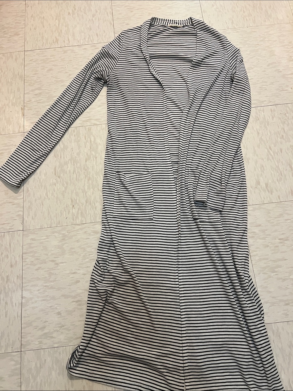Kye Mi Striped Cinched Waist Ribbed Cardigan